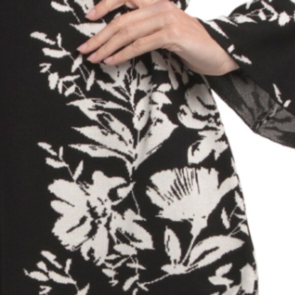 LONDON TIMES Flared Sleeve Mock Neck Jacquard Mini Sweater Dress - Picture 3 of 3